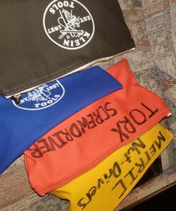 Klein Tools 5140 Canvas Zipper Bag, Tool Pouch, Tool Bag, Utility Bag, Bank Deposit Bag, 12.5 x 7-Inch, Olive/Orange/Blue/Yellow 4-Pack Olive, Orange, Blue, Yellow 18 81mq GmajPL