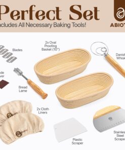 Alternative view of Sourdough Bread Proofing Baskets and Baking Supplies, A Complete Bread Making Kit Including Two 10" Oval Bannetons, Bread Lame, Danish Whisk, Bowl & Dough Scrapers, and Linen Liners 10" Oval (2x)