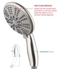 Ana Bath 5-Inch Anti-Clog High Pressure LARGE Dual Shower Head with Handheld Spray - 5 Unique Spray Modes/BRASS CONNECTOR/5 Ft Stainless Steel Hose/Spot Resist Brushed Nickel 22 81mqVBzTvhL