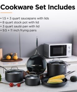 Othello CH-CO6 10-Piece Hard-Anodized Pots and Pans Cookware Set, Black 10 81mtvHFAMrS