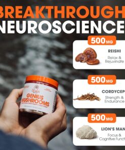 Genius Mushroom - Lions Mane, Cordyceps and Reishi - Immune System Booster & Nootropic Brain Supplement - for Natural Energy, Memory & Liver Support, 90 Veggie Pills Mushroom Complex - 90 Count 23 81muNvEDZyL