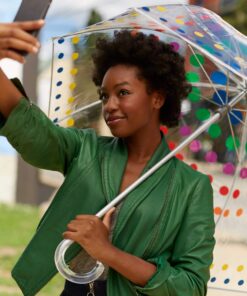 Totes Signature Clear Bubble, Rain & Windproof Umbrella - Perfect for Weddings, Travel and Outdoor Events - Curved Handle with Deluxe Finish, in Transparent or Colorful Design Options Regular Dots 21 81mwQbJSzjL