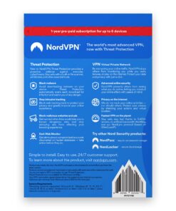 Alternative view of NordVPN Standard – 1-Year VPN & Cybersecurity Software Subscription For 6 Devices - Block Malware, Malicious Links & Ads, Protect Personal Information | PC/Mac/Mobile | Activation Code via Mail Physical Delivery NordVPN Standard 1-Year Subscription