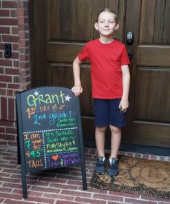 MyGift Black Metal A-Frame Erasable Chalkboard Sign, Freestanding Foldable Dual Sided Sidewalk Chalkboard Easel, Restaurant Menu Board, Decorative Wedding Signage 27 81n3EqsnmOL