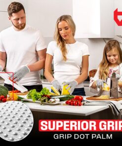 NoCry Cut Resistant Gloves with Grip Dots - High Performance Level 5 Protection, Food Grade. Size Large, Complimentary Ebook Included! Grey 7 81n8CQNjU7L