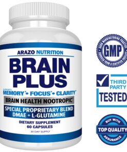 Alternative view of Premium Brain Function Supplement – Memory, Focus, Clarity – Nootropic Booster with DMAE, Bacopa Monnieri, L-Glutamine, Multi Vitamins, Multi Minerals - Arazo Nutrition