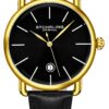 Stuhrling Original Mens Leather Watch Black Watch - Mens Dress Watches Swiss Quartz Analog Date Wrist Watch for Men - Stainless Steel Mens Designer Watch Dress Watches for Men Black/Gold
