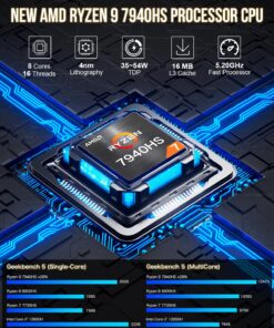 Alternative view of GMKtec Gaming Mini PC AMD Ryzen 9 7940HS Mini Computer Windows 11 Pro Desktop, 32GB DDR5 5600 MHz RAM 1TB Hard Drive PCIe4.0 SSD, 2.5Gbps LAN, 2X 4K HDMI 2.1, 8K USB4, Radeon 780M Graphics Nucbox K4
