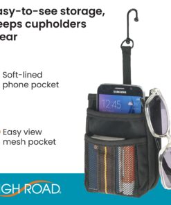 High Road Air Vent Mount Car Cell Phone Holder with Soft Lined Back Pocket and Front Mesh Storage Pocket Black 13 81nCwmFrbzL