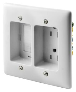 Bryant Electric RR1512W 2-Gang Recessed TV Connection Outlet Plate with 15 Amp 125V Tamper-Resistant Duplex Receptacle with One Pass-Thru Opening, White 1-Pass-Thru Opening 24 81nDVxi7aOL