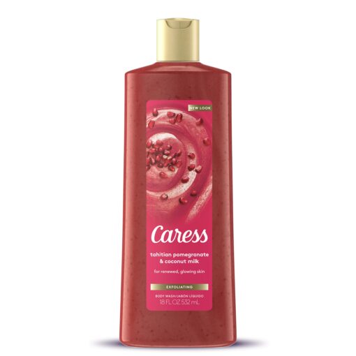 Caress Exfoliating Body Wash For Renewed, Glowing Skin Tahitian Pomegranate & Coconut Milk, 18 Fl Oz