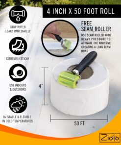 Ziollo RV Flex Repair Tape - Roof Seam Tape to Seal and Waterproof, Bond to EPDM Rubber with Butyl Sealant, Seal Vents and Skylights on Motorhomes, Trailers, Campers (White, 4-inch x 50 Foot Roll) 4" x 50' Tape 13 81nFV1k 5qL