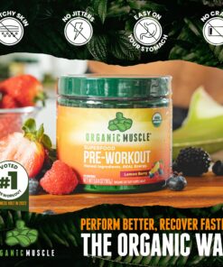 Organic Muscle Superfood Pre Workout Powder for Men & Women, Lemon Berry - USDA Organic Preworkout Supplement for Endurance - Vegan, Natural, Plant-Based, & Low Caffeine Pre-Workout Energy Powder Large (Pack of 1) 20 81nGwM5PrQL