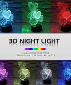Alternative view of ZOKEA Night Light 3D lamp 7 Colors Changing Nightlight with Smart Touch & Remote Control 3D Night Light for Kids or as Gifts for Women Kids Girls Boys (Teddy Bear)