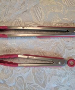 StarPack Basics Silicone Kitchen Tongs (9-Inch & 12-Inch) - Stainless Steel with Non-Stick Silicone Tips, High Heat Resistant to 480°F, For Cooking, Serving, Grill, BBQ & Salad (Cherry Red) Basic (Heat Resistant 480°F) Cherry Red 27 81nNAEdiHlL