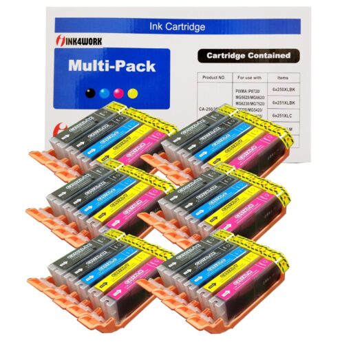 INK4WORK Compatible Ink Cartridge Replacement for Canon PGI-250XL PGI250XL CLI-251XL CLI251 XL Pixma IP7220, MG5420, MG6320, MX722, MX922 (30-Pack)