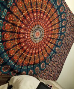 Bless International Handmade Indian hippie Bohemian Psychedelic Peacock Mandala Wall hanging College Dorm Beach Throws Table Cloth Bedding Tapestry (Golden Blue, Twin(54x72Inches)(140x185cms)) Twin (54x72Inches)(140x185cms) Golden Blue 39 81nNh8 WnEL