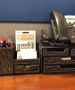 KINGFOM PU Leather Desk Organizer with 4 Drawers Small, Desktop Organizer Drawer for Office Supplies Accessories, Stationery Storage Box Bills Collection Holder Black Small Drawer Black 23 81nTLdTDGqL