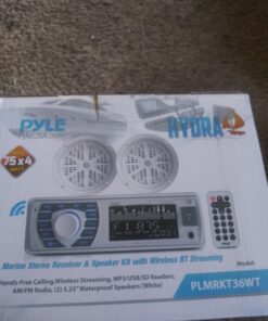 Pyle Marine Receiver & Speaker Kit - In-Dash LCD Digital Stereo Built-in Bluetooth & Microphone w/ AM FM Radio System 5.25’’ Waterproof Speakers (2) MP3/USB/SD Readers & Remote Control - PLMRKT36WT White 25 81nUUMvek4L