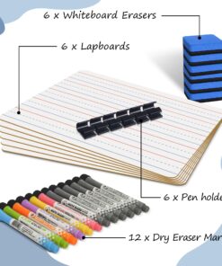 6 Pack Dry Erase Boards, 9"x12" Double Sided Small Whiteboards with Lines for Kids, Students, Education Teacher Classroom, Mini Portable Drawing Learning Lapboards with 7 Colors Pens, 6 Erasers 6 Pack Plain/Lined 24 81nXETMpSAL