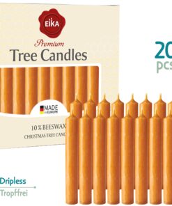 Eika Premium 10% Beeswax Tree Candles - Pack of 20 Honey Colored Natural Christmas Wax Candles for Pyramids, Carousels & Chimes - Made in Europe 1 Pack 9 81nXlojuWL