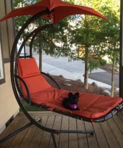 Best Choice Products Outdoor Hanging Curved Steel Chaise Lounge Chair Swing w/Built-in Pillow and Removable Canopy, Orange 36 81nYnKrJZ0L