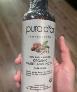 PURA D'OR 16 Oz Organic Sweet Almond Oil - 100% Pure & Natural USDA Certified Cold Pressed Carrier Oil - Hexane Free - Facial Polish, Full Body, Massages, DIY Base, For Face Skin & Hair, Men & Women 33 81nYymq7DML
