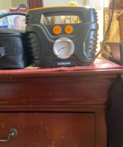 Kensun AC/DC Power Supply Portable Air Compressor Pump with Analog Display to 100 PSI for Home (110V) and Car (12V), Tire Inflator with Adaptors for Cars, Trucks, Bicycles, Balls 21 81naA pnGL