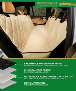 Plush Paws Products Premium Rear Car Seat Protector w/Hammock | Washable & Waterproof Back Seat Dog Cover for Car, Truck, & SUV | Nonslip, Tear Resistant Pet Seat Cover | X-Large Tan Extra Large 14 81nbDI7nJL 2