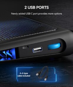 TECKNET Laptop Cooling Pad, Portable Ultra-Slim Laptop Cooler, Gaming Cooling Pad Stand with 2 USB Powered Fans Wind Speed Adjustable, Fits 12-16 Inches (Blue) Blue 37 81nfOWuNgzL