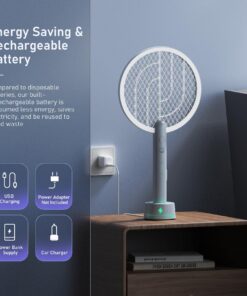 Electric Fly Swatter Racket, Mosiller 4000V 2 in 1 Bug Zapper with USB Rechargeable Base, Powerful Mosquitoes Trap Lamp & Fly Killer with 3 Layer Safety Mesh for Home, Bedroom, Kitchen, Patio (1 Pack) 1 Pack 27 81ngUJxiu1L