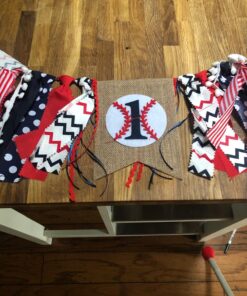 Baseball Banner for 1 St Birthday - First Birthday Decorations for Baseball Rag Tie Fabric Garland, Photo Booth Props Red White Blue, Birthday Souvenir and Gifts for Boy 38 81nhyi2wmvL