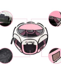 PET4FUN PN935 29" Portable Pet Puppy Dog Cat Animal Playpen Yard Crates Kennel w/Premium 600D Oxford Cloth, Tool-Free Setup, Carry Bag, Removable Security Mesh Cover/Shade, 2 Storage Pockets(Pink) Upgrade Version: 29" x 29" x 17" Medium Pink 38 81nigbF1FKL