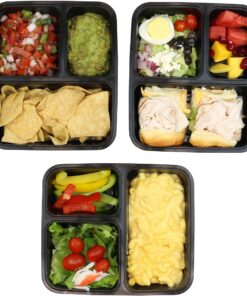 30 Value Pack - SimpleHouseware 3 Compartment Reusable Meal Prep Food Storage Container Lunch Boxes, Stackable and Dishwasher, Microwave, Freezer Safe (36 ounces) 30 Pack 23 81niulKKySL