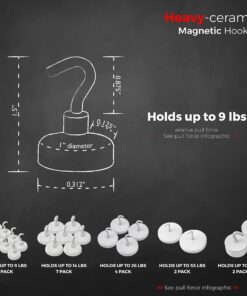 Master Magnetics White Magnetic Hook Set - 1" Diameter, 1.5" Height, 9 Pound Pull, Pack of 8, MHHH9X8 24 81nkfMKM97L