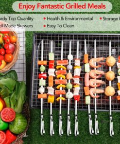 BearMoo Kabob Skewers 17" Stainless Steel BBQ Barbecue Skewers 7/20" Flat Metal Grilling Skewers Set, Reusable BBQ Sticks (Set of 12 +1 X Handy Storage) 12pcs 26 81nkiYqI5YL