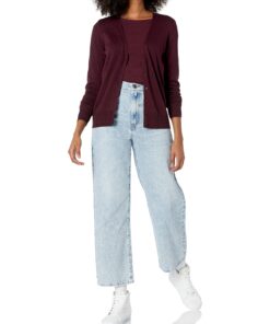 Amazon Essentials Women's Lightweight V-Neck Cardigan Sweater (Available in Plus Size) Large Burgundy 10 81nle3j78kL