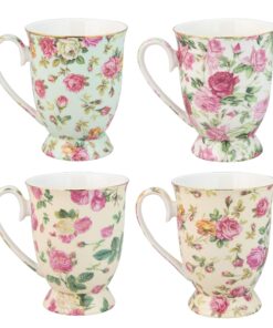 Gracie China by Coastline Imports Rose Chintz Porcelain Footed Mug Assorted with Gold Trim, 9-Ounce, Set of 4 5 81npJSO64XL