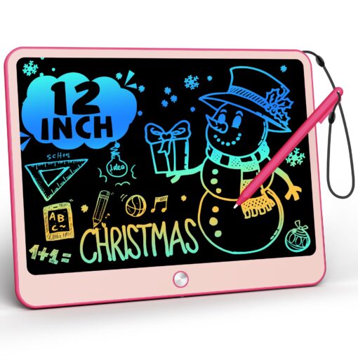 TEKFUN Kids Toys Gifts for 3+ Years Old Boys Girls Toddler, 12inch LCD Writing Tablet Erasable Drawing Tablet Writing Pads, Kids Travel Toys Boys Girls Birthday Gifts Age 3 4 5 6 7 (Pink) Pink