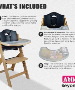 Abiie Beyond Junior Wooden High Chair with Tray. The Perfect Adjustable Baby Highchair Solution for Your Babies and Toddlers or as a Dining Chair. 6 Months up to 250 Lb. Natural Wood/Black Cushion 1 Count (Pack of 1) Natural Wood - Black Cushion 20 81nu081s5LL