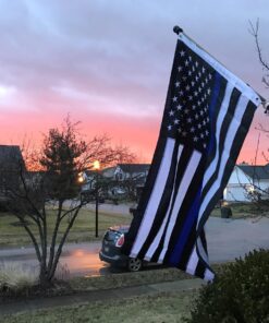 Thin Blue Line Flag - 3X5 Foot with Embroidered Stars and Sewn Stripes - Black White and Blue American Police Flag Honoring Law Enforcement Officers - 3x5 Inch Waterproof Decal Included Blue,White 34 81nypx1G9sL
