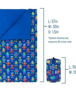 Wildkin Kids Sleeping Bags for Boys and Girls, Measures 57 x 30 x 1.5 Inches, Cotton Blend Materials Sleeping Bag for Kids, Ideal Size for Parties, Camping & Overnight Travel (Robots) Robots 9 81o xBahWZL