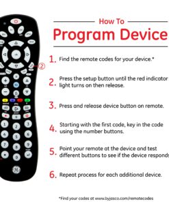 GE Universal Remote Control for Samsung, Vizio, Lg, Sony, Sharp, Roku, Apple TV, TCL, Panasonic, Smart TVs, Streaming Players, Blu-Ray, DVD, 6-Device, Black, 34459 15 81o1ABIAwtL