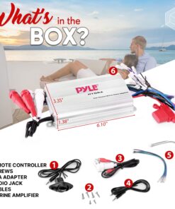 Pyle Hydra Marine Amplifier - Upgraded Elite Series 400 Watt 4 Channel Micro Amplifier - Waterproof, GAIN Level Controls, RCA Stereo Input, 3.5mm Jack, MP3 & Volume Control (PLMRMP3A) Standard Packaging 14 81o1cFYn0uL 2