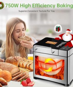 KBS Pro Stainless Steel Bread Machine, 2LB 17-in-1 Programmable XL Bread Maker with Fruit Nut Dispenser, Nonstick Ceramic Pan& Digital Touch Panel, 3 Loaf Sizes 3 Crust Colors, Reserve& Keep Warm Set 38 81o4AXwdzML