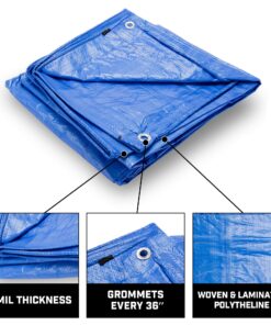 Grizzly Tarps by B-Air 8' x 10' Large Multi-Purpose Waterproof Heavy Duty Poly Tarp with Grommets Every 36", 8x8 Weave, 5 Mil Thick, for Home, Boats, Cars, Camping, Protective Cover, Blue 8' x 10' 34 81o5LsQvmNL