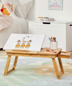 SONGMICS Laptop Desk, Folding Lap Tray, Bamboo Bed Desk with Tilting Top, Small Drawer, for Home Office, Bedroom, Natural ULLD01N 64 81oA9g98nAL