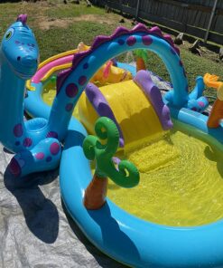 Intex Dinoland Inflatable Dinosaur Swimming Pool Kiddie Play Center with Water Slide, Dino Arch Water Sprayer, and Games for Ages 2 and Up, Multicolor 1 44 81oBhSg5HL