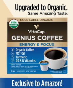 VitaCup Genius Keto Coffee Pods with MCT Oil, Turmeric and Vitamins B1, B5, B6, B9, B12, D3 for Energy & Focus in Recyclable Single Serve Pod Compatible with K-Cup Brewers Including Keurig 2.0 Genius + MCT 16 Count (Pack of 1) 26 81oCFxIkjBL 2