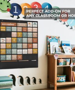 The Ultimate Classroom Calendar Pocket Chart for Kids - Simplified Calendar with Educational Cards for Easy Learning - Fun Boho Classroom/Teacher Must Have Supplies That Fits Nicely w/Any School Decor Calendar for Kids 25 81oEXviH3dL